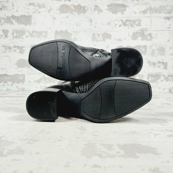 NEW Franco Sarto Talfer Knee High Faux Leather Black Croc Boots T541 - Picture 8 of 12